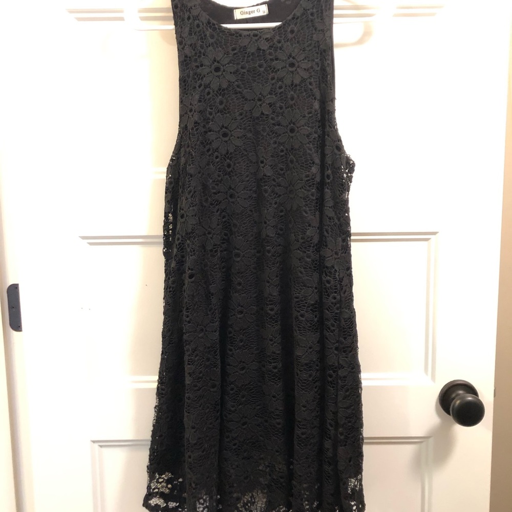 Black crochet overlay slip dress - M